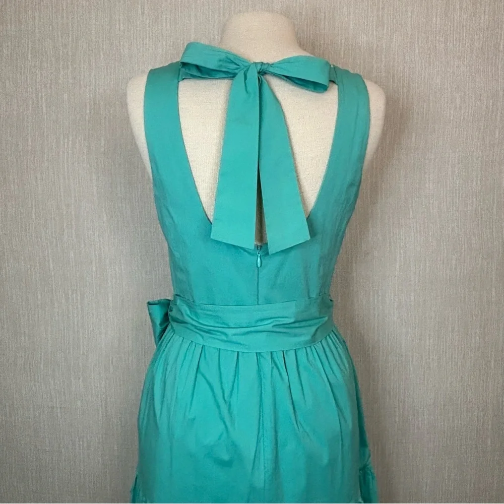 TAHARI Turquoise Tiered Pleated Stretch Cotton Poplin Tie Back Belt Maxi Dress - Picture 7 of 11